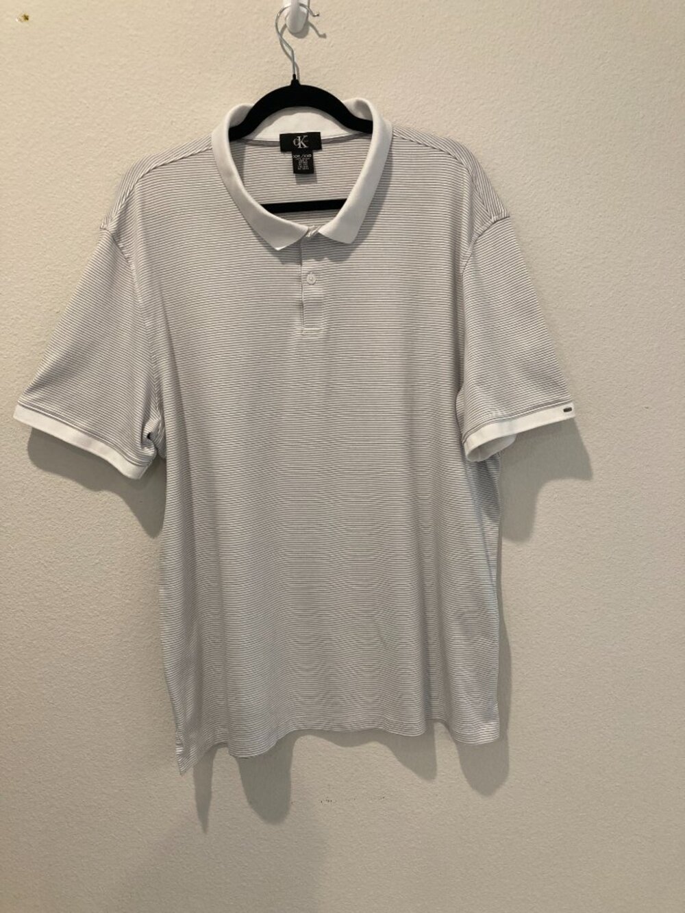 Calvin Klein Gray White Fine Micro Stripe Polo Shirt XXL